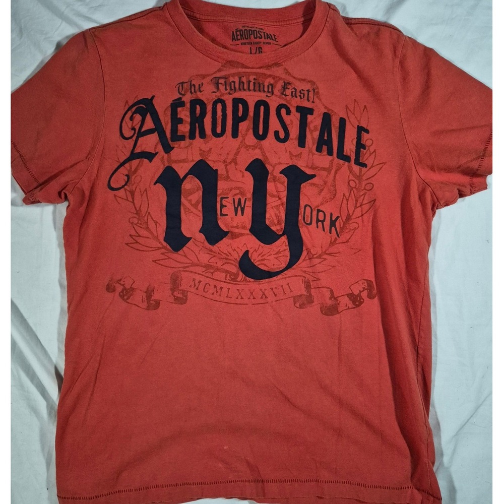 Aeropostale NY Graphic Tee Orange Red Y2K The Fighting East Mens Large 06/10